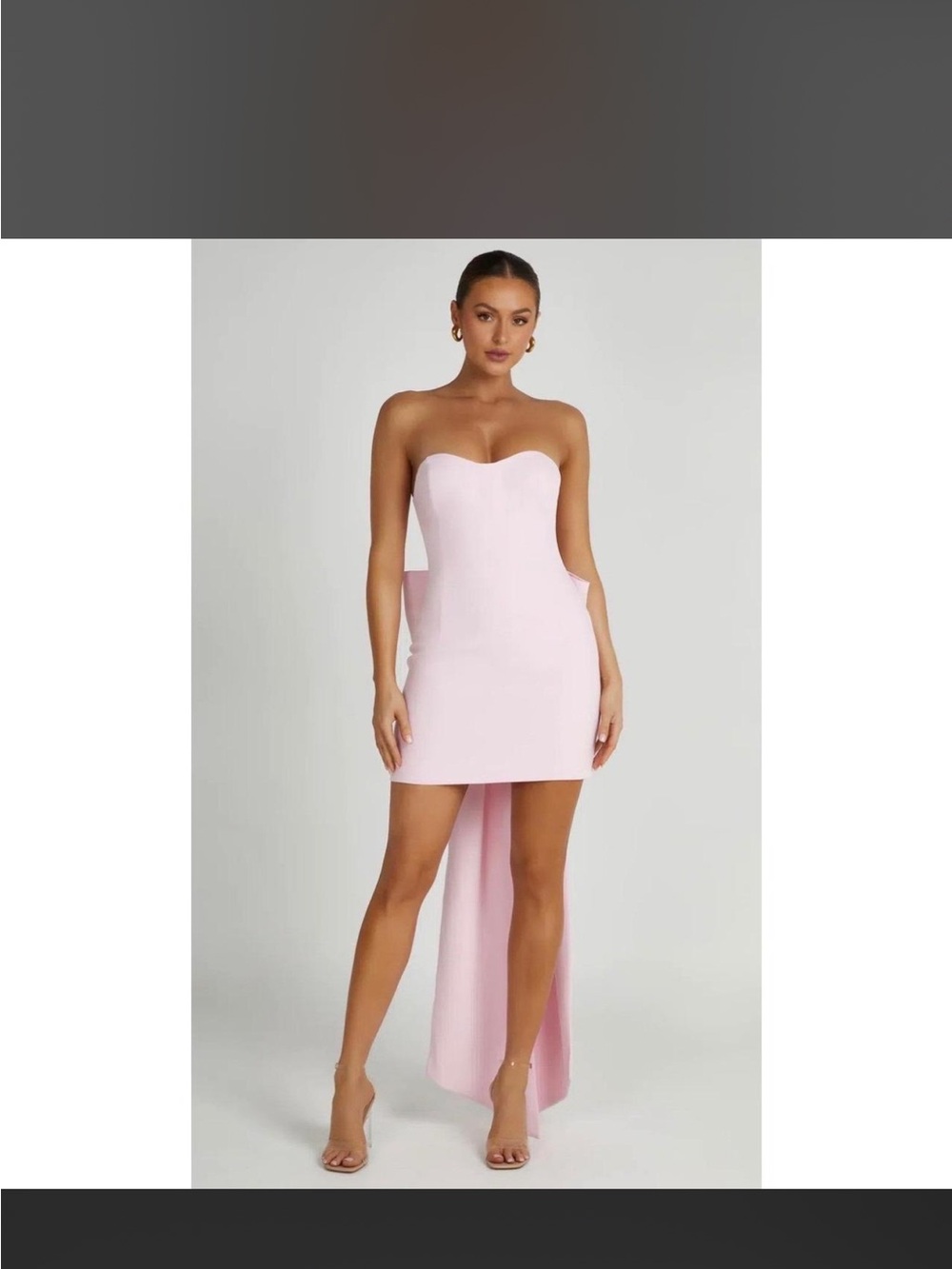 Meshki Strapless Pale Pink High-Low Mini Dress